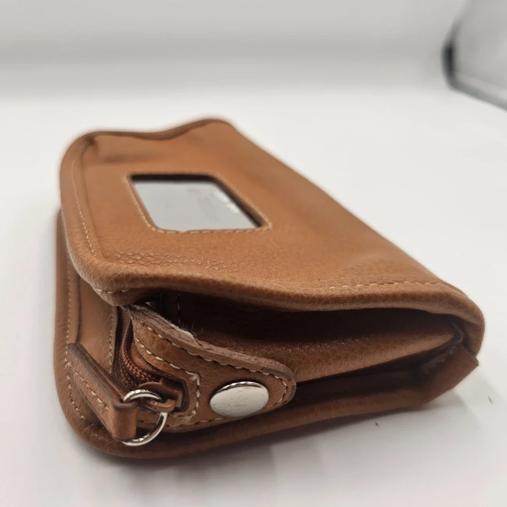 Nine West Brown Faux Leather ‎ Makeup Bag Vintage Mirror